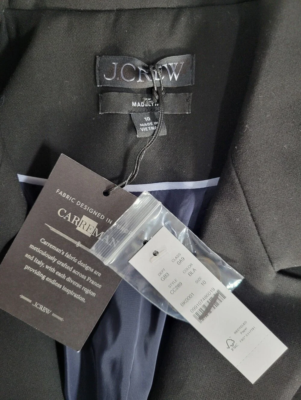 J Crew Madelyn blazer in four-season stretch CC289 Size 10 NWT Black Office